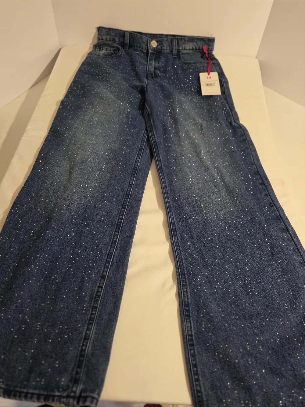 Justice Girls' Sparkle Dark Blue Wide-Leg Jeans